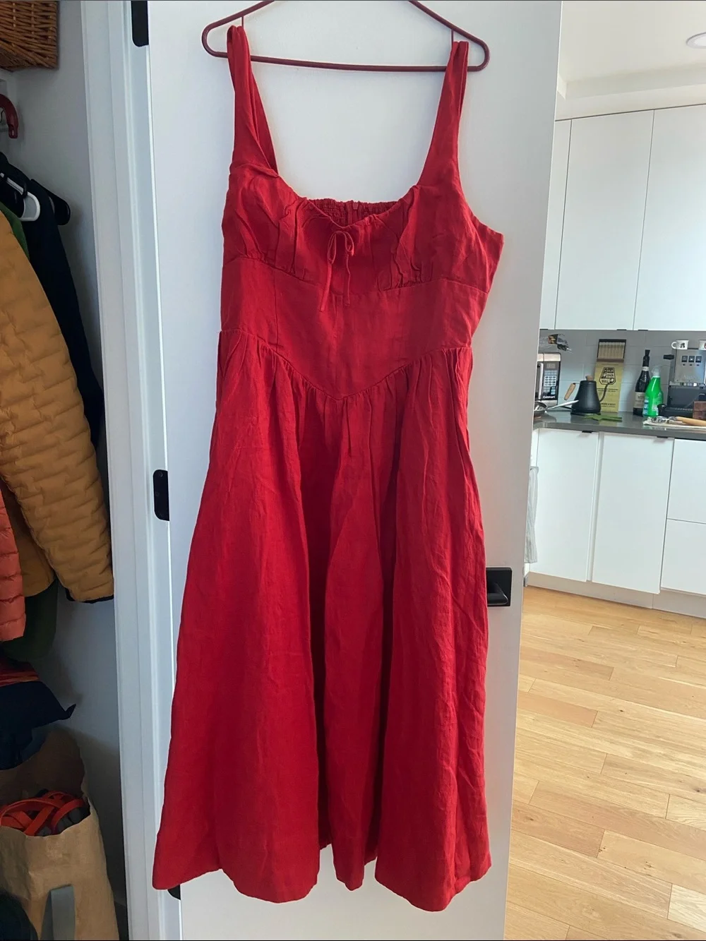Quince Red Sleeveless Linen Midi Dress - Picture 1 of 4